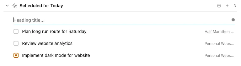 Adding a heading in the Today view
