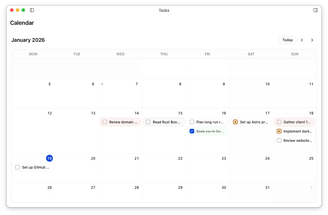 Calendar view