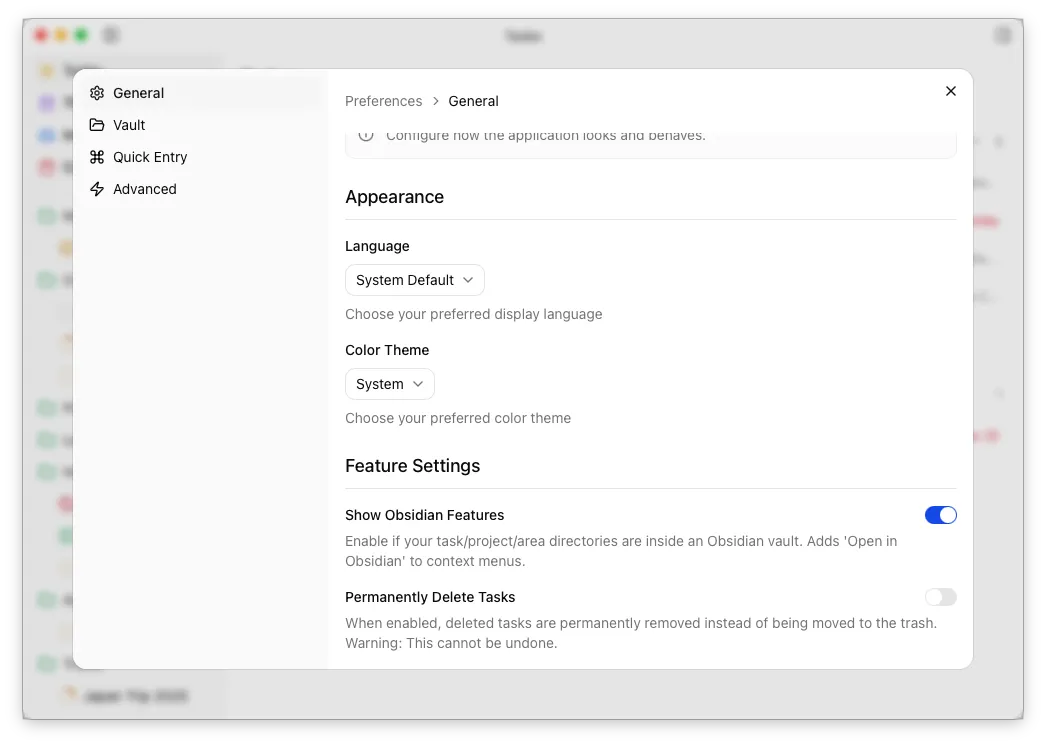 General preferences pane