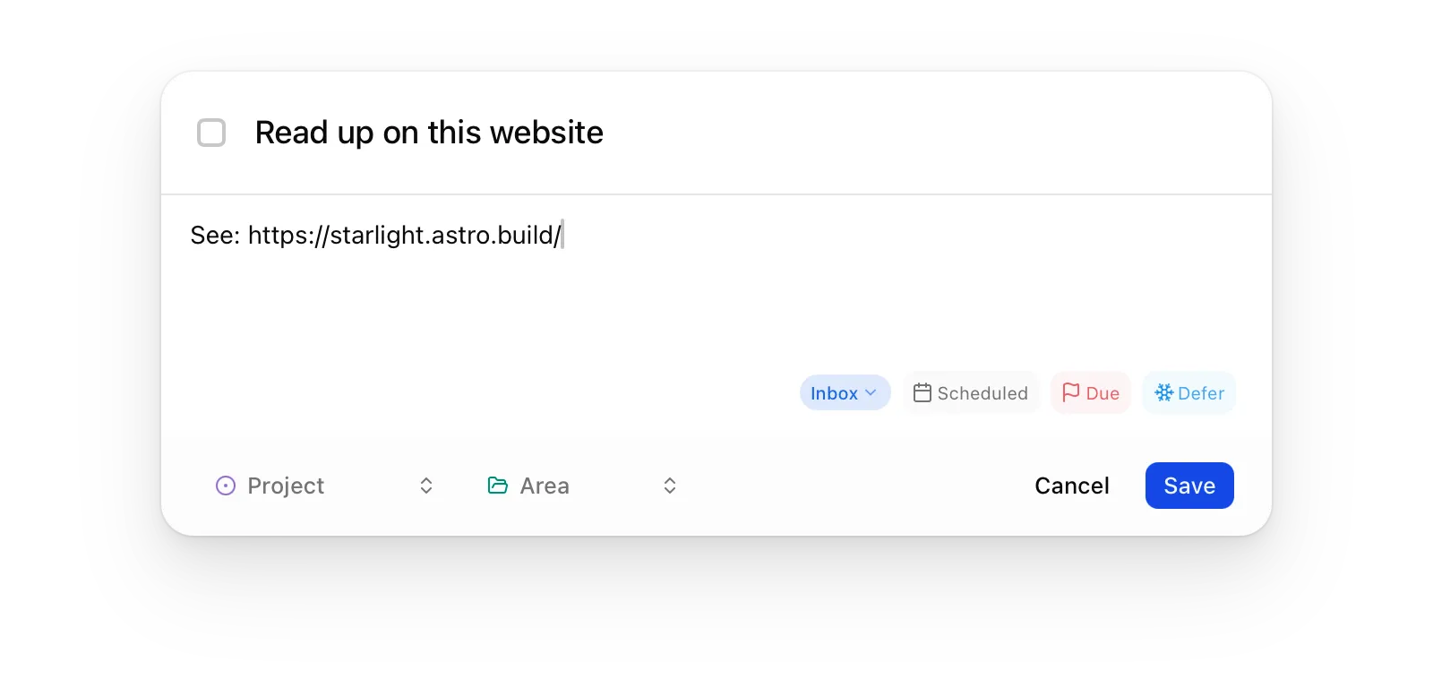 Quick entry pane with body expanded