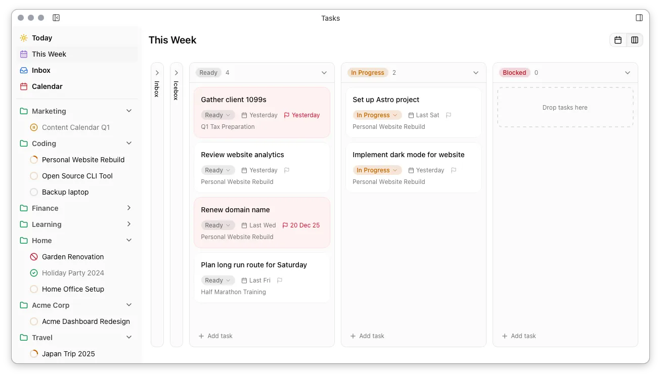 This Week kanban view